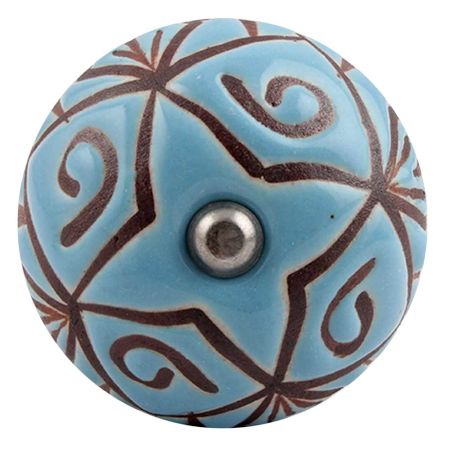 Turquoise Etched Ceramic Floral Wine Stopper (Pack Of One Piece)